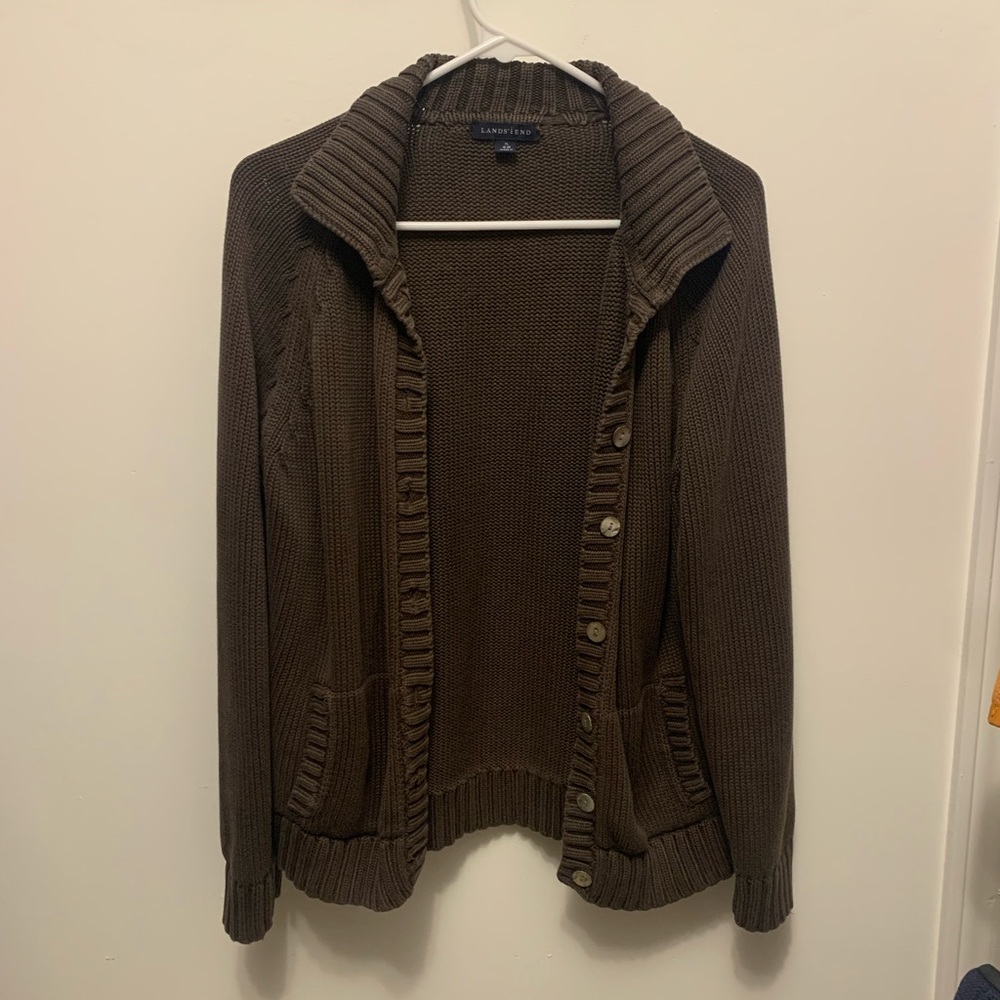 %%%Lands End Cotton cardigan size L dark brown